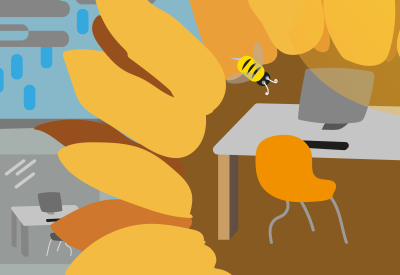 Bureau avec tournesol et abeille