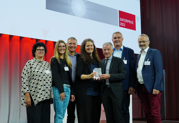 Georg Berger et son équipe, finalistes Enterprize 2022, pour le projet Pensée et action entrepreneuriales dans les écoles professionnelles suisses de la Conférence suisse des directrices et directeurs d’écoles professionnelles CSD