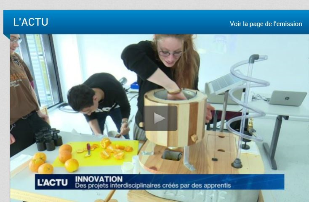 Capture d'écran d'une émission de La Télé montrant des apprenti-e-s qui présentent leur invention lors d'une manifestation de l'IFFP le 8 juin 2016 à Lausanne.